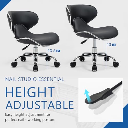 Lessmore Black Pedicure Chair - Adjustable Height Nail Tech Stool