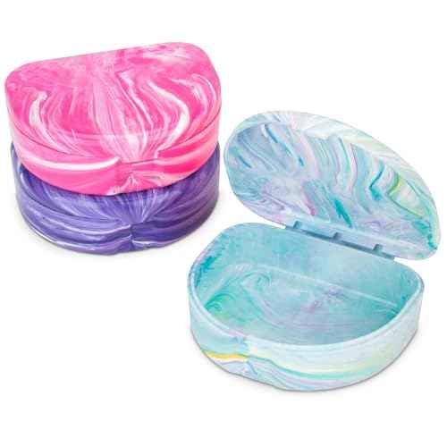Practicon Marble Retainer Cases, Orthodontic Aligner Case, Mouth Guard Holder (3 Pack) Pink Mermaid