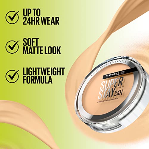 Maybelline Super Stay Up to 24HR Hybrid Powder-Foundation, Medium-to-Full Coverage Makeup, Matte Finish, 120, 1 Count