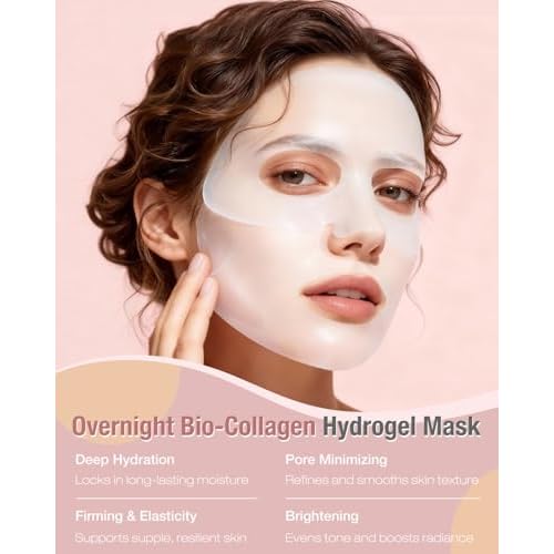Bio-Collagen Hydrogel Sheet Mask, Overnight Face Mask for Radiant, Glowing Skin, Deep Hydrating & Firming, Pore Minimizing, Boosts Elasticity, Korean Skin Care, 35g x 5ea