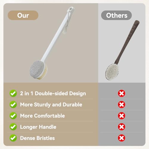 Long Handle 2-in-1 Pumice Stone & Foot Scrub Brush for Callus Removal