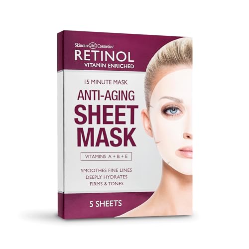 Retinol Anti-Aging Sheet Mask – Hydrating Vitamin-Enriched 15 Minute Treatment With Collagen Firms Face – Exfoliates for Improvement In Tone & Minimizes Fine Lines & Wrinkles For Noticeable Difference