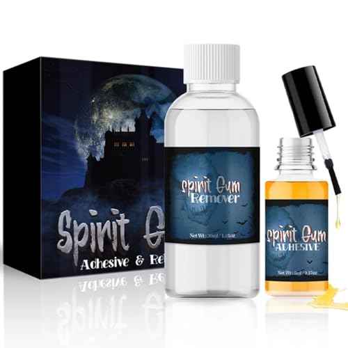 CHASPA Spirit Gum Adhesive and Remover Kit: Professional Cosmetic Glue for Face Skin Body, Prosaide Prosthetic Adhesive Glue for Halloween Makeup, SFX, Stage, Fake Beards, Bald Cap, Mustache