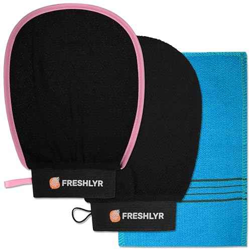 Exfoliating Gloves (3 Pcs) ? Korean Body Scrubber Mitt for Shower & Bath, Deep Cleansing & Dead Skin Remover, Multi-Texture Exfoliator for Smooth & Glowing Skin