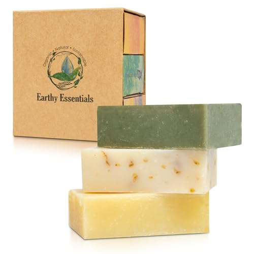 Organic Bar Soap Set ? Handmade Natural Soap Bars with Essential Oils ? Oatmeal Lavender, Lemongrass & Green Tea Peppermint (3.25 oz Each, 3 Bars)