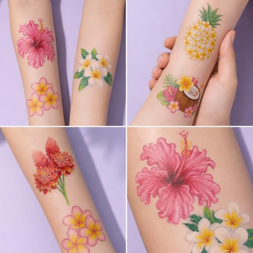 120 PCS Tropical Flower Temporary Tattoos - Hawaiian Party Favors