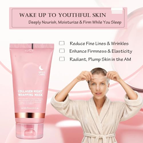 Collagen Night Wrapping Mask (2.54 fl oz), Peel-off Night Mask With Applicator, Deeply Nourish &Moisturize & Firm Skin,Natural Ingredients Gentle On Skin