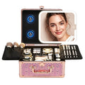 Makeup Box with Detachable Lighted Mirror?Travel Train Case, Cosmetic Storage Organizer & Makeup Suitcase with Adjustable Dividers & Magnetic LED Mirror (Pink)