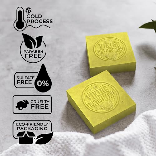 Viking Revolution Bergamot Natural Soap for Men - Mens Soap Bar with Essential Oils Cold Pressed Bar Soap for Men - Nourishing Mens Bar Soap with Coconut Oil, Shea Oil, Almond Oil (2 Pack)