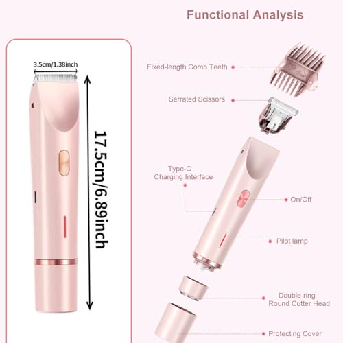 Bikini Trimmer for Women,2 in 1 Dual Head Bikini Shaver & Body Shaver,Cordless & Waterproof Electric Bikini Trimmer for Women, Painless Hair Removal with Silky Glow Finish,Pink3
