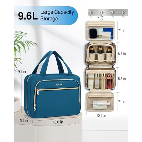 Hanke Hanging Travel Toiletry Bag for Women, Water-Resistant Makeup Organizer with Hook, Cosmetic Bag for Bathroom & Travel Essentials Accessories, Off White