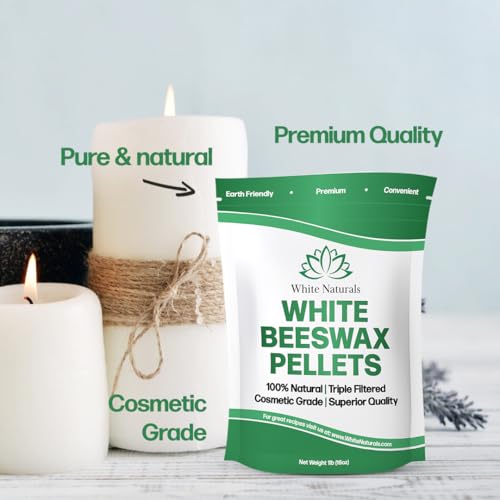 White Naturals White Beeswax Pellets 1 lb (16 oz), Pure, Natural, Cosmetic Grade, Bees Wax Pastilles, Triple Filtered, Great For DIY Lip Balms, Lotions, Candles