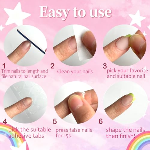 Jsiallye 96pcs Press On Nails Set for Kids - Cute French Tips