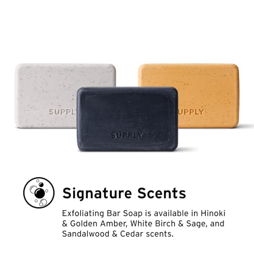 Supply Exfoliating Bar Soap for Men - Mens Bar Soap with Jojoba Beads, Shea Butter & Aloe - Deep Cleansing & Moisturizing Soap Bar - White Birch & Sage Scent - 7 oz