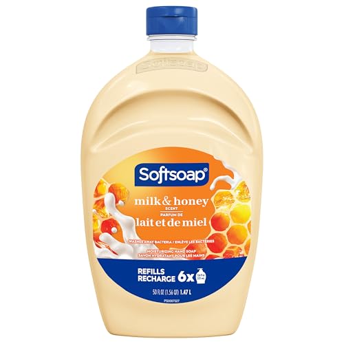 Softsoap Hand Soap Refill, Milk and Honey, Bathroom Soap in Bulk, Premium Scented Liquid Hand Soap, 300 Fluid Ounces Total (50oz, Case of 6 Bottles)