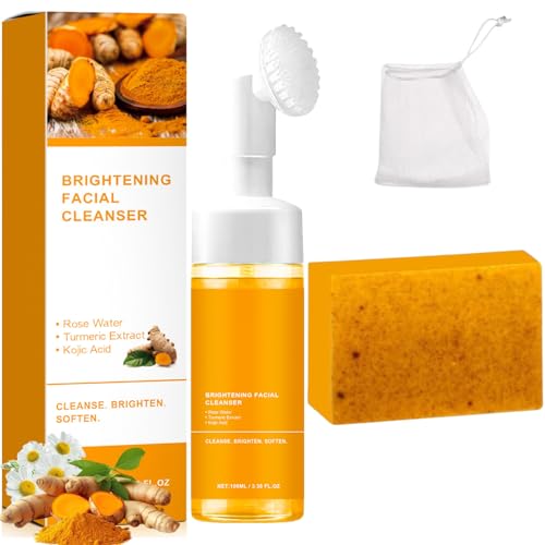 Turmeric Wash and Care Two Piece Set,Turmeric Facial Cleanser & Soap Bar,Face & Body Cleanser, Face Wash and Natural Handmade Soap,for All Skin Types£¬Bring a Bubble Net