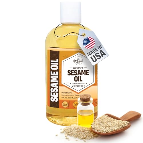 ORGANIC SESAME OIL (8 oz) Premium Cold Pressed Unrefined | 100% Pure Sesame Oil for Skin, Face, Hair, Soap Making | Carrier for Essential Oils | Available in Bulk | 8 FL OZ