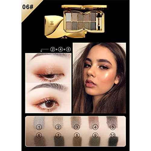 Glitter Eyeshadow Palette, 10 Colors Sparkle Shimmer & Matte Eye Shadow Highly Pigmented Waterproof Long Lasting Makeup Set (Color 6)