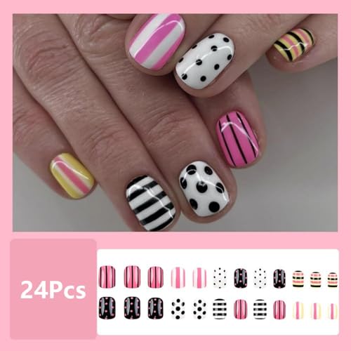 24pc Short Square Press on Nails with Summer Designs