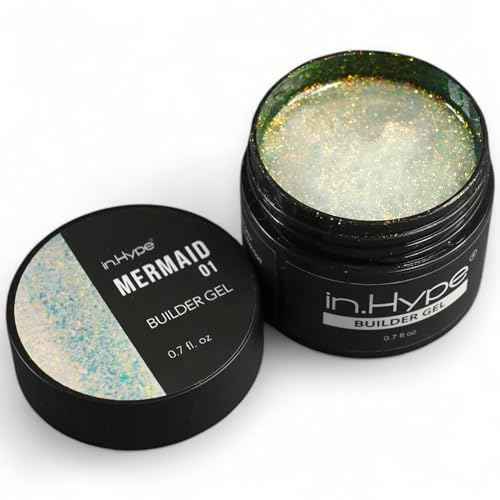 Hard Builder Gel for Nail Overlays, Extensions, and Strengthening, Mermaid #1 Chameleon with Sparkling Shimmer