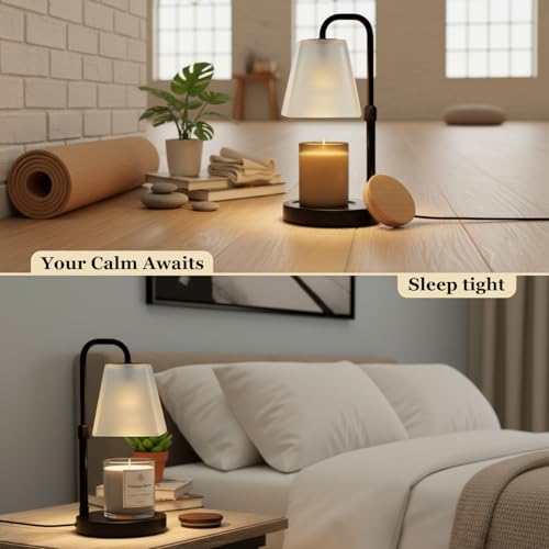 Candle Warmer Lamp with Timer Electric Wax Warmer for Scented Wax Melt Warmer Melter for Jar Candles Dimmable Adjustable Height Gifts for Women Mom House Warming Frossted Glass Black