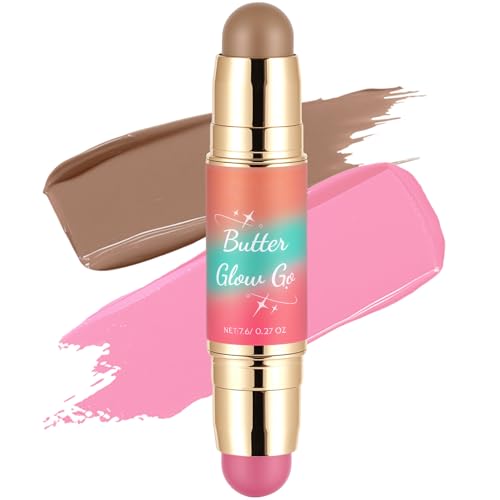 SPRINGSKY Dual-Ended Blush and Bronzer Stick - 2-in-1 Cream Face Contour & Cheek Makeup, Hydrating & Buildable Color, Natural Glow for Women