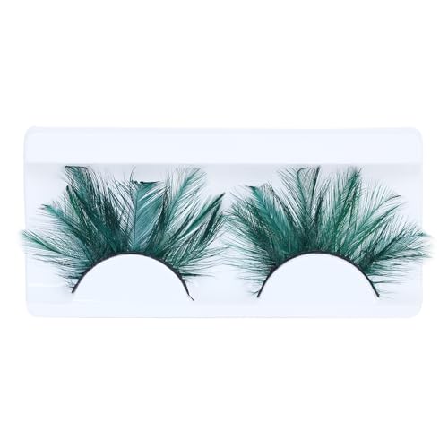 Halloween Feather Eyelashes Cosplay, AMilHiTon Faux Mink | Green Extra Long Feather Eyelashes for Dance Halloween Costume Parties Festivals