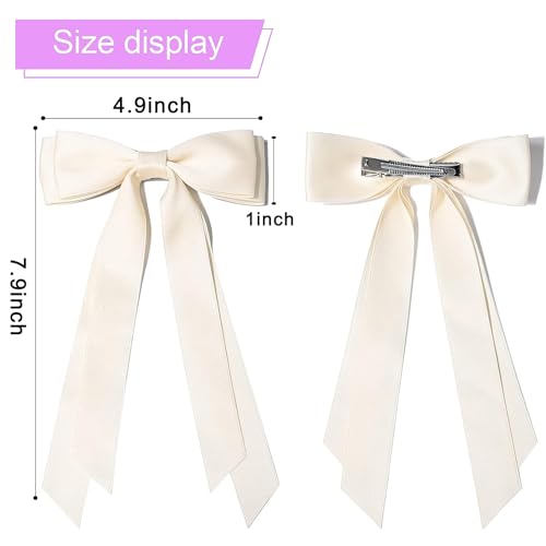 2PCS Silky Satin Hair Bows Ribbon Hair Clips, Fall Alligator Hair Pins, Ponytail Holder Accessories Sides Metal Hair Bow Barrettes Hair Accessories for Women Girls Kids (Pink+Beige)