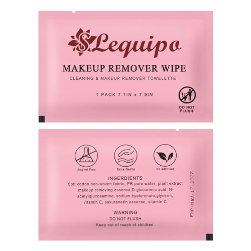 SLequipo 50 pcs Individually Wrapped Makeup Remover Wipes Bulk Single Makeup Remover Cloth Travel Towelette Makeup Remover Cloth for Face (PINK)