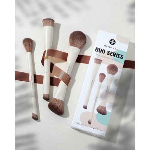 EIGSHOW Makeup Brush Set, 3Pcs Double Ended Face Makeup Brushes for Foundation Powder Contour Highlight Concealer Nose Shadow, Travel Gift Set (Beige)