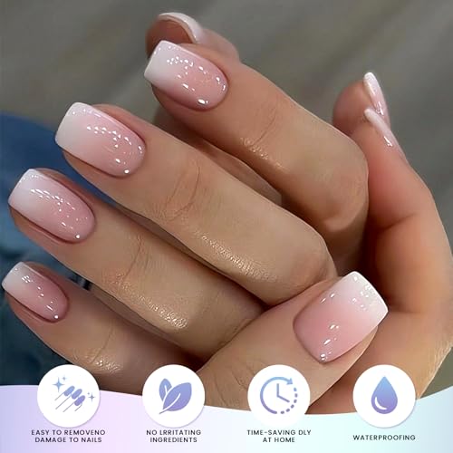 Oauee Alba White Pink Ombre Semi Cured Gel Nail Strips UV Light Required Salon Quality