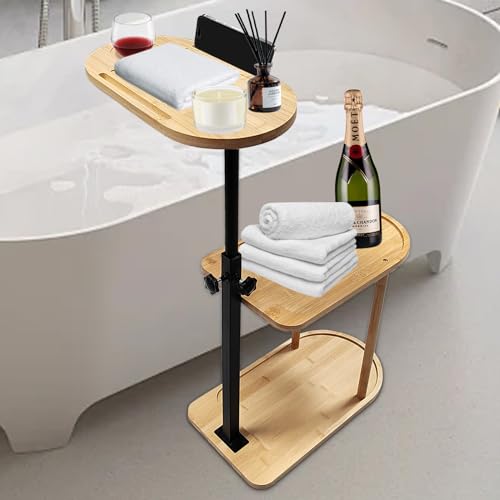 Bamboo Bath Tray Caddy - 3 Layer Freestanding Bathtub Organizer