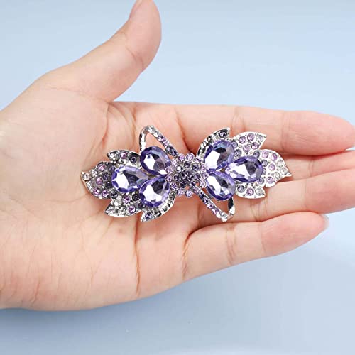 Yheakne Crystal Wedding Hair Clip Barrette Purple Rhinestone Hair Barrette Bling Bridal Headpieces Decorative Headwear Crystal Hair Clip Comb Bride Hair Accessories for Women and Girls (Style A)