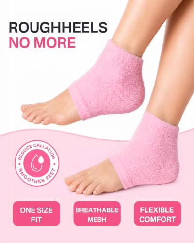 Originbuty Pink Moisturizing Heel Socks for Dry Cracked Feet, Silicone Foot Spa Treatment