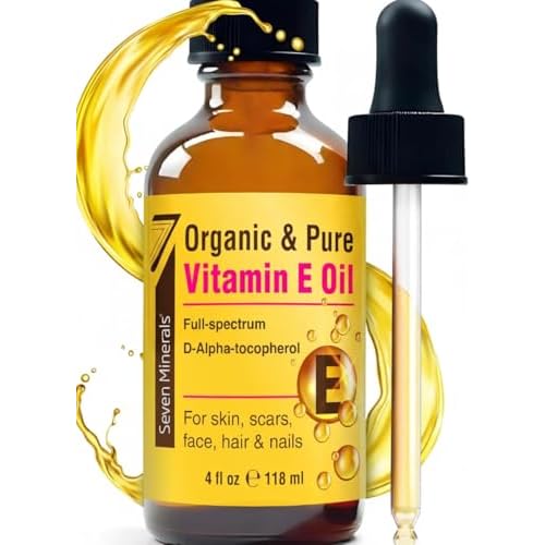Seven Minerals Ultra Pure Vitamin E Oil - Full-Spectrum D-Alpha Tocopherol per 4 Oz Bottle - 100% Organic Vitamin E Oil for Skin, Face, Hair and Scars - Naturally Occurring:Not Synthetic. (Pack of 2)
