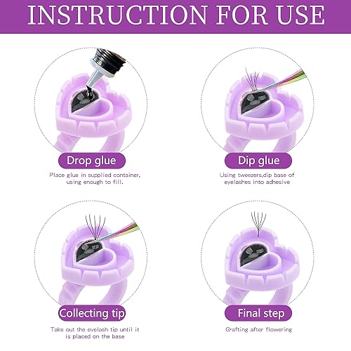 200pcs Disposable Plastic Eyelash Flower Glue Ring Lash Extension Blossom Holder Cup (Heart shape-Purple)