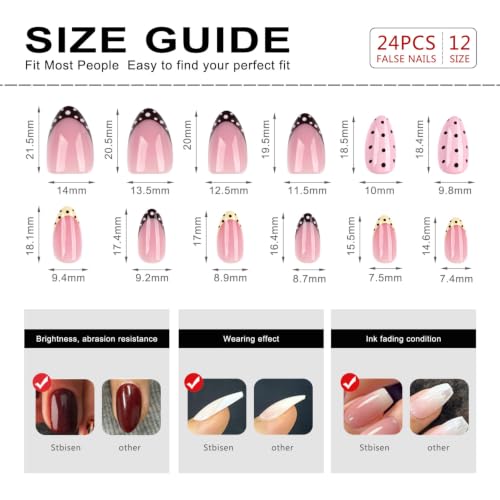 Short Almond Press On Nails Pink French Tips 24pcs