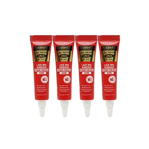 Wonder Lace Bond Lace Wig Adhesive Glue Tube Pack – Extreme Firm Hold (Active) 0.23fl. Oz/ 7mL - 4 Packs | Fast Drying, Waterproof, Latex Free, Perspiration Resistant, Cruelty Free