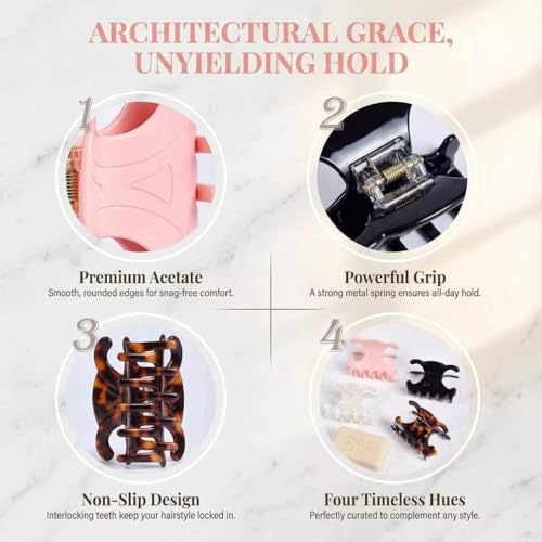 4-Piece Claw Hair Clips Set for Women - Thin to Thick Hair