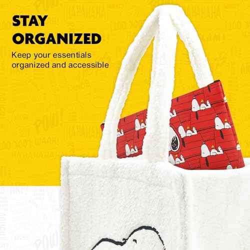 Peanuts Snoopy and Woodstock Women's Makeup Bag, Small Travel Cosmetic Zipper Pouch Organizer, Red