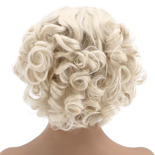 ANOGOL Hair Cap+ 13 * 1 Middle Part Light Blonde Lace Front Wig Synthetic Hair Short Curly 613 Blonde Bob Wigs Glueless Natural Hairline For Women