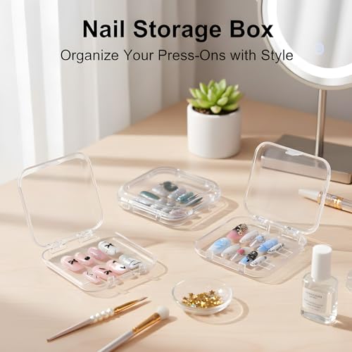 Press On Nail Storage Box Set - 12 Clear Display Cases + 60 Adhesive Tabs