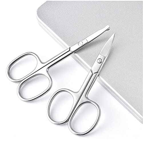 5Pcs Beauty Grooming Eyebrow Scissor Men Women Facial Nose Hair Scissor Curved Round Blunt Mustache Beard Manicure Pedicure Trimmer Set Stainless Steel Slant Tweezers Nail Clipper Pet Dog Scissor Kit