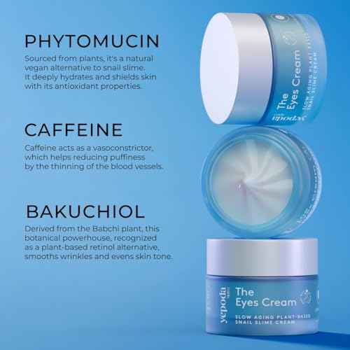 Yepoda The Eyes Cream, Hydrating Eye Cream With Plant-Based Snail Slime Alternative, Reduces the Look of Puffiness & Deeply Hydrates the Skin, Vegan Korean Eye Cream for All Skin Types, (0.50 FL. OZ.)