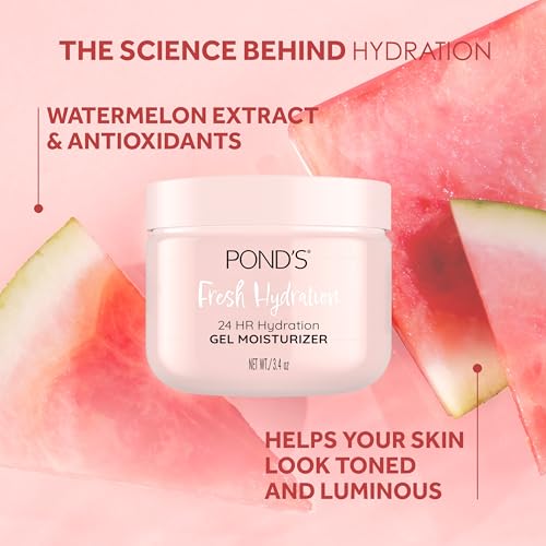 POND'S Fresh Hydration Gel Moisturizer ? 24 HR Hydration with Watermelon Extract & Antioxidants ? Alcohol & Oil-Free Face Moisturizer-? Dermatologist Tested,3.4 oz,(Pack of 2)