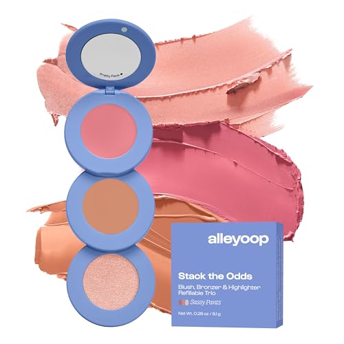 Alleyoop Stack The Odds ? All-in-One Cream Makeup Palette with Blush, Contour, Bronzer & Highlighter, Stackable Face Palette for Natural Color, Easy Touch-Ups & Travel Makeup Convenience, Sassy Pants