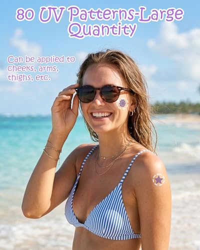 UV Detection Temporary Tattoos - 80 Pack Sunscreen Reminder