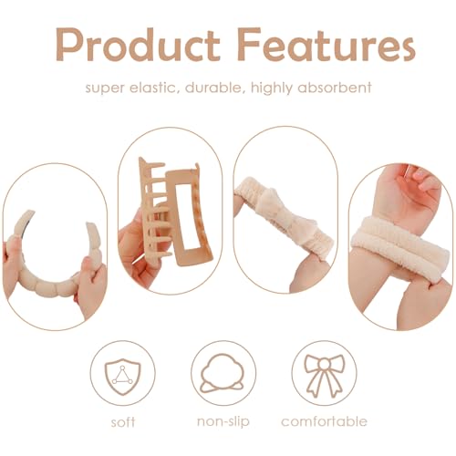 Canitor Spa Headband Wristband Set with Hair Clips