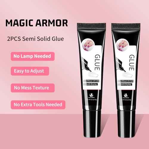 2Pcs Semi Solid Nail Glue for Press On Nail, No Need for UV Lamp Super Strong Nail Glue Quick Drying Gel Long Lasting for Fake Acrylic Nails(15g x 2)