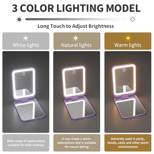 Kintion Rechargeable Pocket Makeup Mirror with 3 Color Lighting